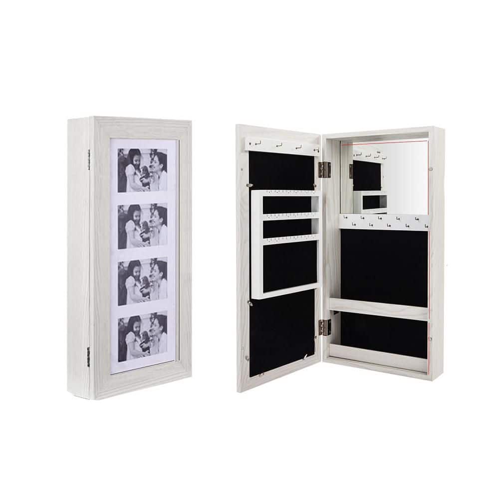 Wall & Door Mount Lockable Mirrored Jewelry Cabinet, Space Saving Wooden Jewelry Organizer Storage with Mirror, White price history on PriceWatchPro