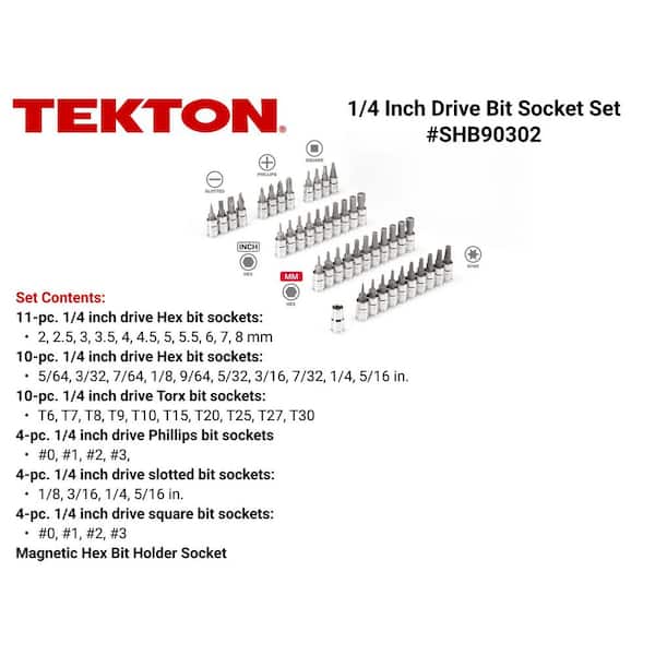 TEKTON 1/4 in. Drive Hex, Torx, Phillips, Slotted, Square Bit