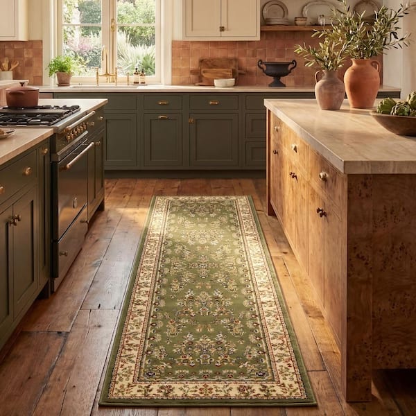 Lyndhurst Sage/Ivory 2 ft. x 8 ft. Border Antique Floral Runner Rug