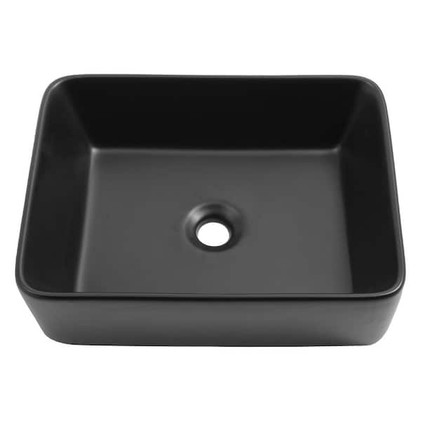 LORDEAR 19 in.x 14.5 in. Modern Porcelain Ceramic Rectangle Above Vanity Sink Art Basin Bathroom Vessel Sink in Black