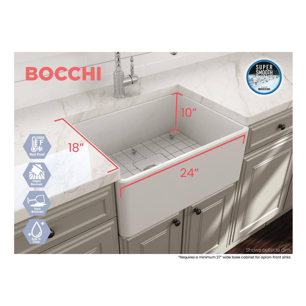 Matte White Fireclay Farmhouse Apron Front Single Bowl Kitchen Sink