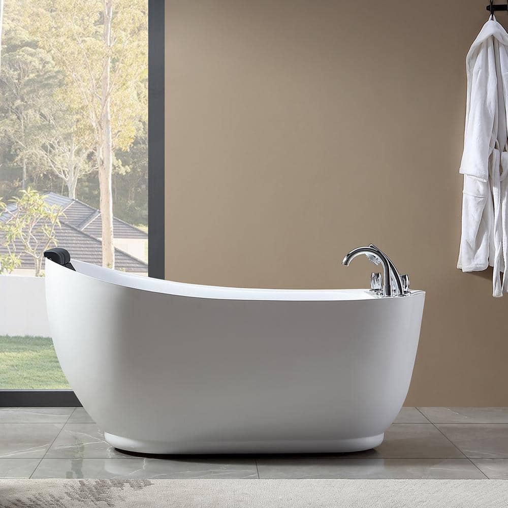 67'' Glossy White Acrylic Freestanding Whirlpool Bathtub