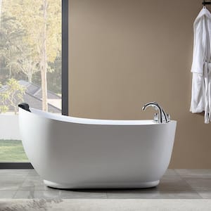 Luxury 67 in. Right Hand Drain Acrylic Freestanding Flatbottom Whirlpool Bathtub in White with Faucet