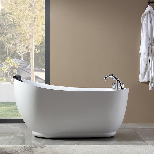 Empava Luxury 67 in. Right Hand Drain Acrylic Freestanding Flatbottom Whirlpool Bathtub in White with Faucet