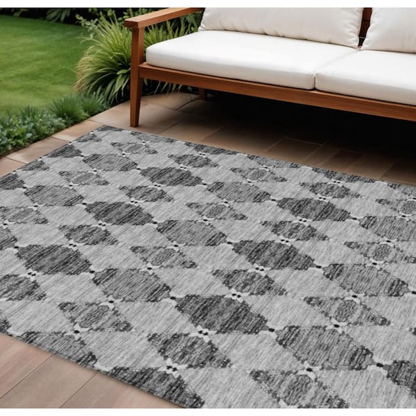 Gray, Charcoal, Silver 9 ft. x 12 ft. Woven Moroccan Polyester Rectangle Indoor/Outdoor Area Rug