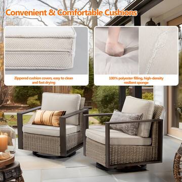 Wicker Outdoor Rocking Chair Patio Swivel Chair with Metal Frame and Beige Cushions