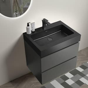 24 in. W x 18.1 in. D x 25.2 in. H Wall Mounted Floating Bath Vanity in Grey with Black Cultured Marble Top