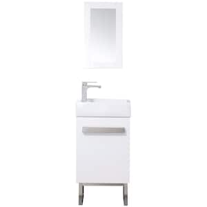 Woodmoore 18.5 in. W x 10 in. D Vanity in Gloss White with Integrated Vanity Top in White with White Sink and Mirror
