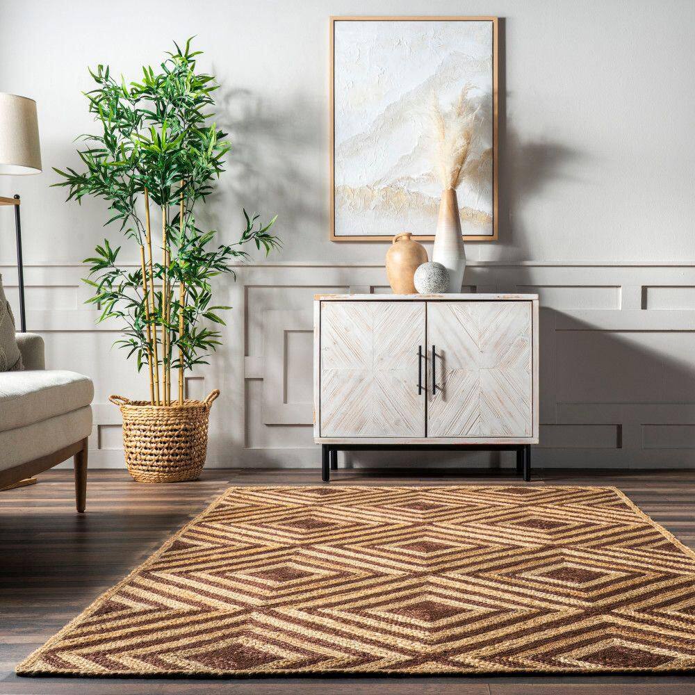 Brown and Beige Jute Art Deco 9' x 12' Area Rug