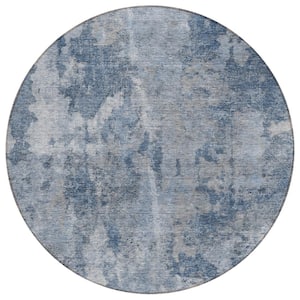 Chantille ACN573 Blue 8 ft. x 8 ft. Round Machine Washable Indoor/Outdoor Geometric Area Rug