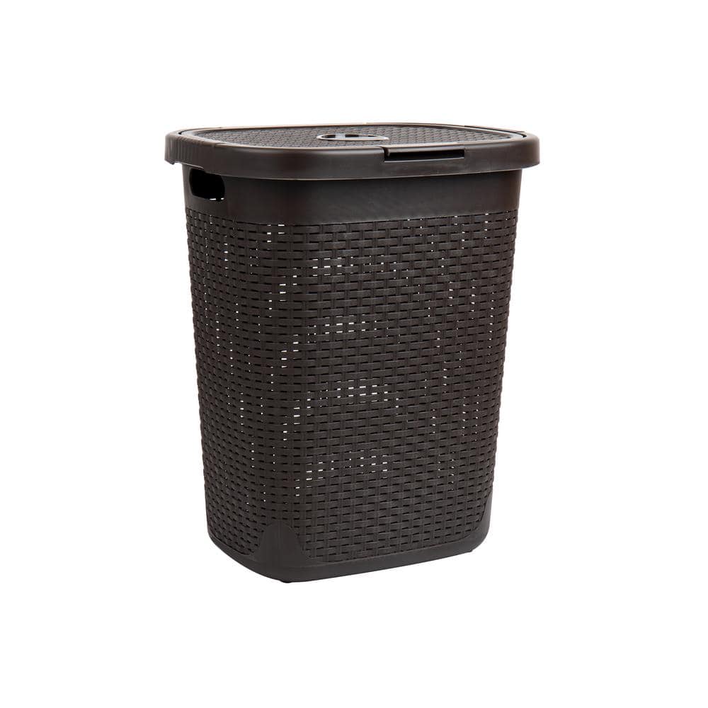 Black Wicker Collapsible Upright Laundry Hamper with Lid