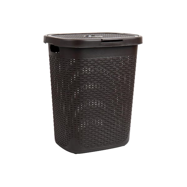 Brown 21 in. H x 13.75 in. W x 17.65 in. L Plastic Modern 50 L Slim Ventilated Rectangle Laundry Room Hamper with Lid
