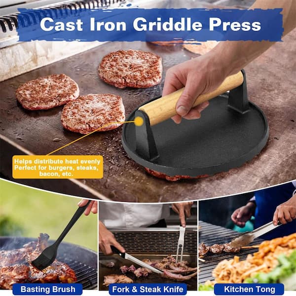 Cast Iron Griddle, Plus Cast Iron Grill Press & Pan Scrapers