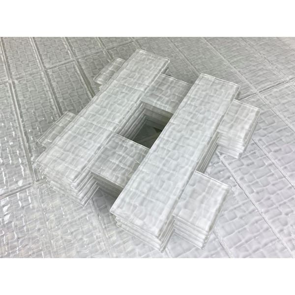 ABOLOS Coastal Style Glossy White 2 in. x 8 in. Textured Glass Tile Sample