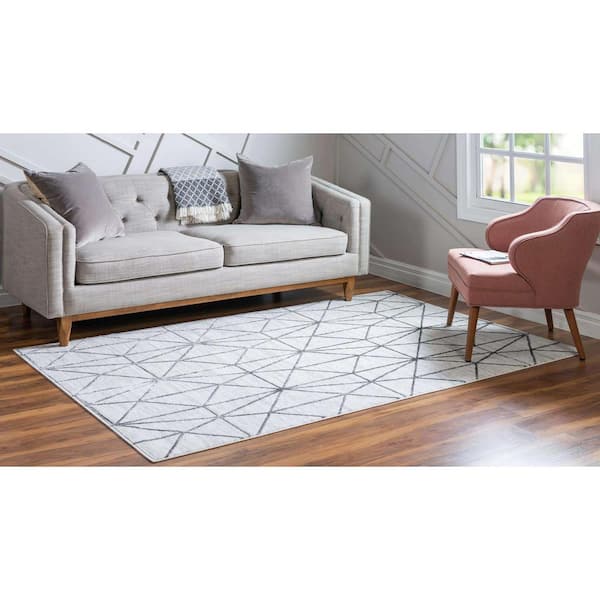 Matrix Trellis Geometric White 9 ft. x 12 ft. Area Rug