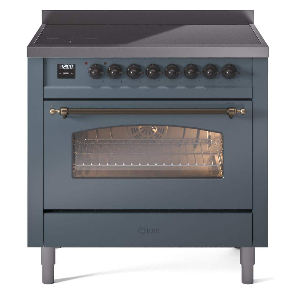 Nostalgie II 36 in. 6 Zone Freestanding Induction Range in Blue Grey with Bronze -  ILVE, UPI366NMPBGB