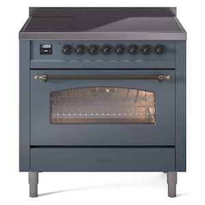 Nostalgie II 36 in. 6 Zone Freestanding Induction Range in Blue Grey with Bronze