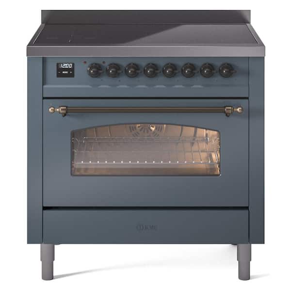 ILVE Nostalgie II 36 in. 6 Zone Freestanding Induction Range in Blue Grey with Bronze
