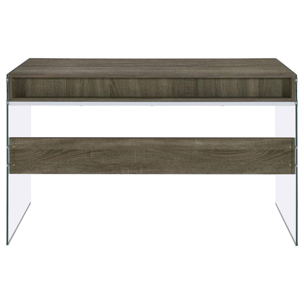 Weathered Gray 2-Drawer Writing Desk with Glass Sides