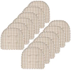 Buffalo Checkered Memory Foam 17 in. x 16 in. U-Shaped Non-Slip Indoor/Outdoor Chair Seat Cushion Taupe/White (12-Pack)