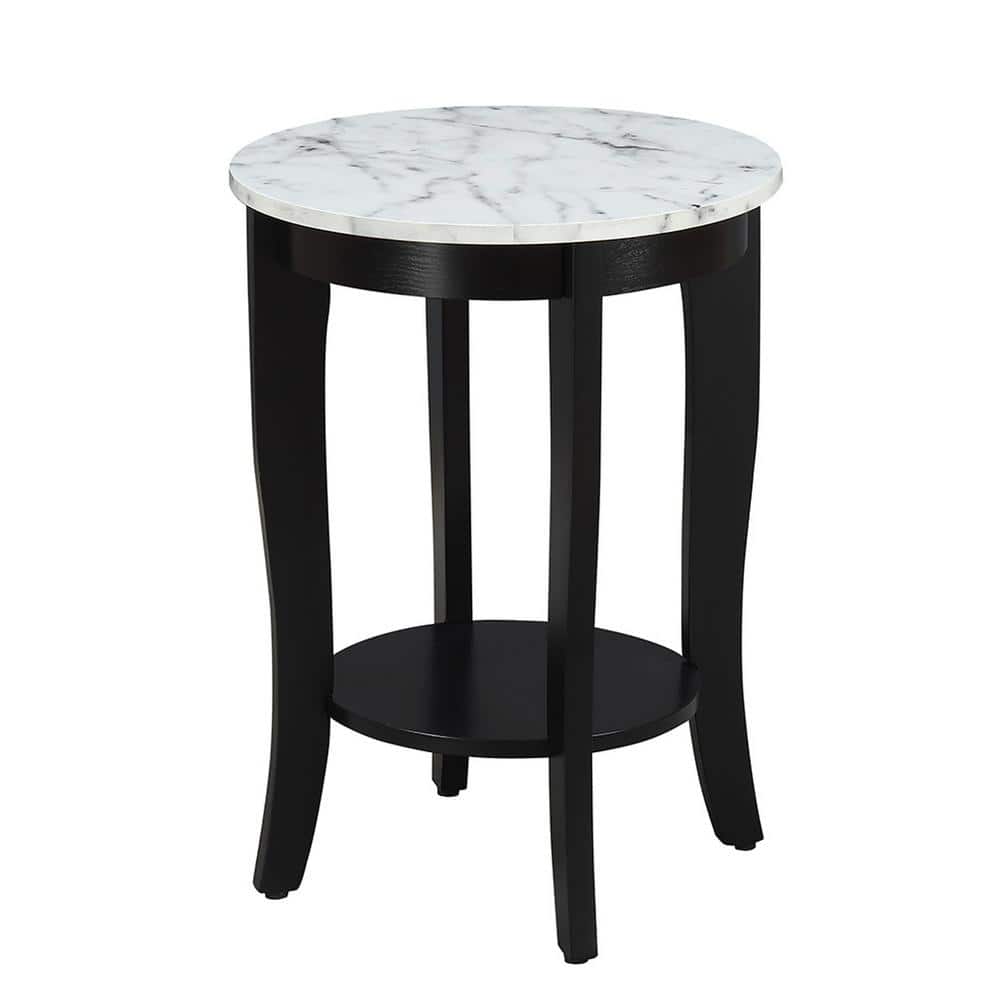 Elegant Heritage 18" Round Wood End Table with Shelf, White-Black