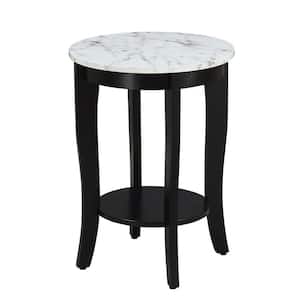 American Heritage White Faux Marble and Black Round End Table