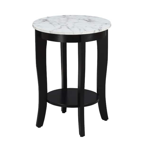 Convenience Concepts American Heritage White Faux Marble and Black Round End Table