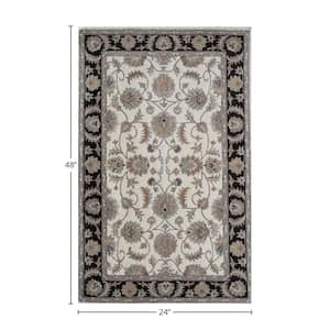 New Dynasty Ivory Gray 2 ft. x 4 ft. Wool Area Rug