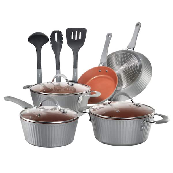 NutriChef Gold Lines 11-Piece Reinforced Forged Aluminum Non-Stick Cookware Set