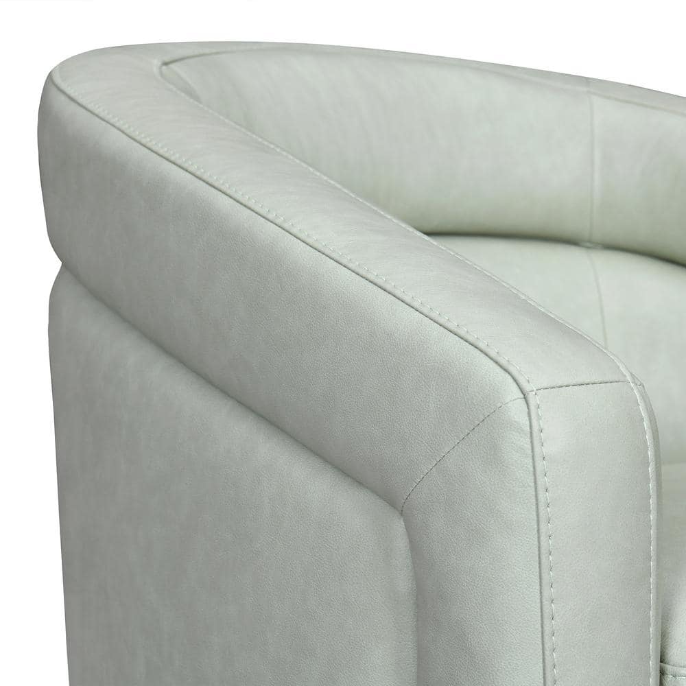 Mint Green Leather Swivel Accent Chair with Wood Base