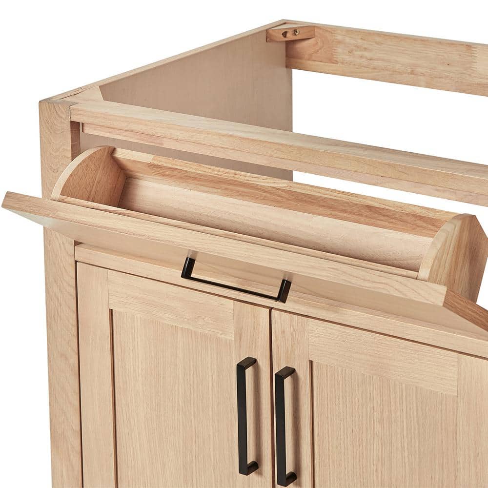 Natural Oak 42" Freestanding Single Bathroom Vanity Base with Black Hardware
