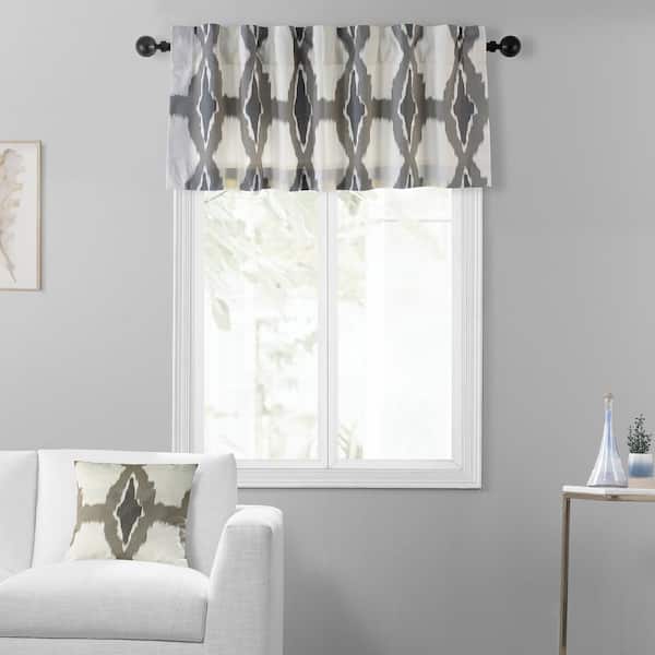 Exclusive Fabrics & Furnishings Sorong Gray Printed Cotton Rod Pocket Window Valance - 50 in. W x 19 in. L (1 Panel)