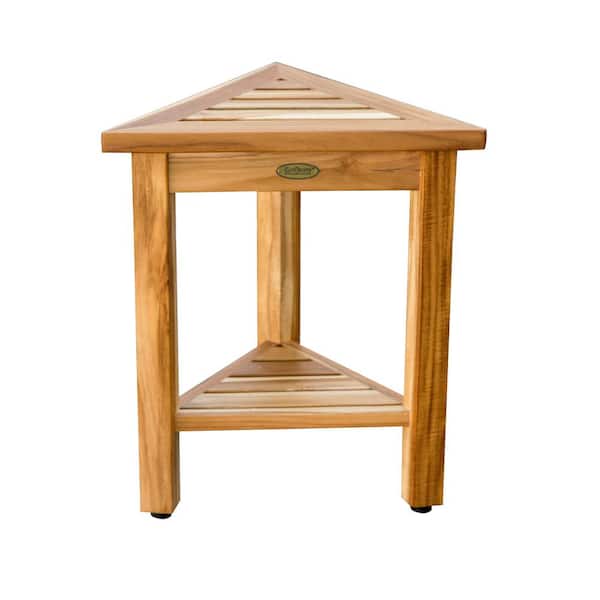 EcoDecors FlexiCorner Triangular Teak Modular Stool, Table with Shelf in Natural Teak