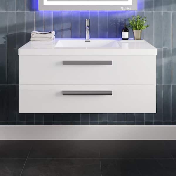 Surf 36 in. Single Sink Floating White Bath Vanity with White Acrylic Top (Assembled)