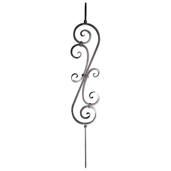 arteferro 44 in. x 7 3/8 in. 26 in. Hammered Double S-Scroll Old World Copper Powder Coated Wrought Iron Metal Stair Baluster