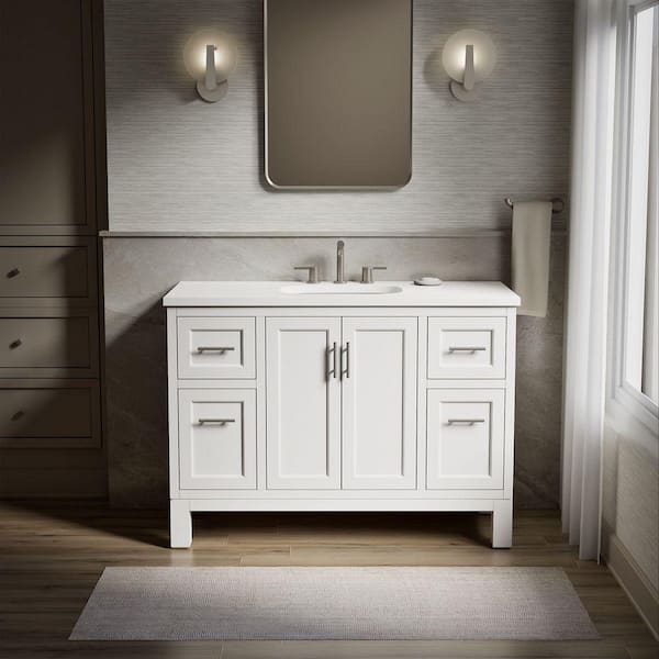 Quo 49in. Single Sink Freestanding White Bath Vanity with White Quartz Top Assembled