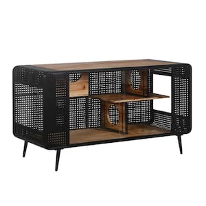 Anky Living Room Cat House Furniture Metal Frame with 2 Sliding Tempered Glass Doors in Black/Brown