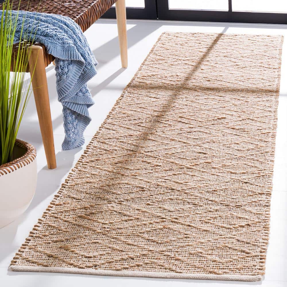 Natural Beige Flat Woven Cotton Runner Rug