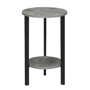 Graystone 23.75 in. H Cement/Black Low Round Particle Board Indoor Plant Stand with 2-Tiers
