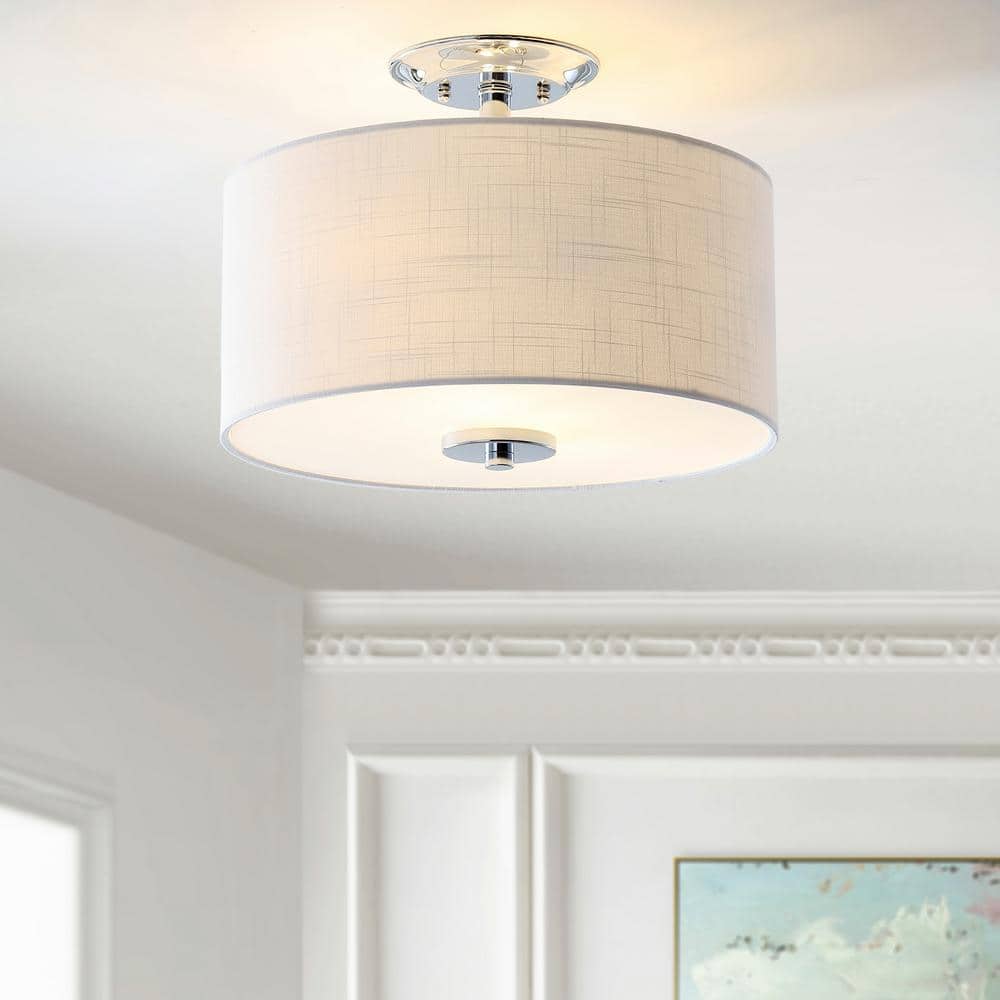 Elegant 18" Chrome Drum Semi-Flush Mount with LED Lighting