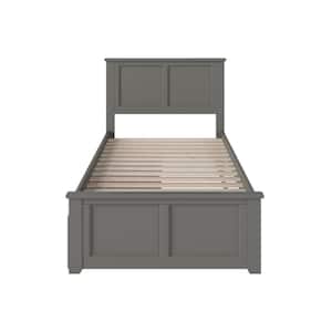 Madison Grey Twin Solid Wood Storage Platform Bed with Matching Foot Board with 2 Bed Drawers