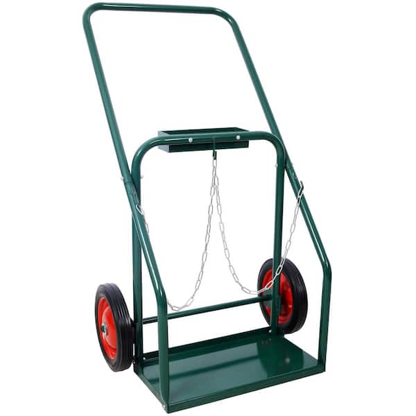 Green 440 lbs.Capacity Welding Cylinder Large Dual Oxygen Tank Hand Truck with two 10 in. Solid Rubber Wheels