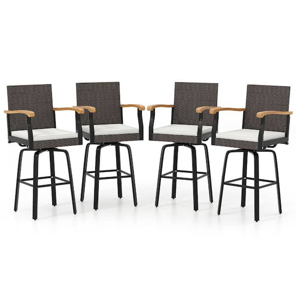 360° Swivel Wicker Outdoor Bar Stool with Removable Cushion Footrests(4-Pack)