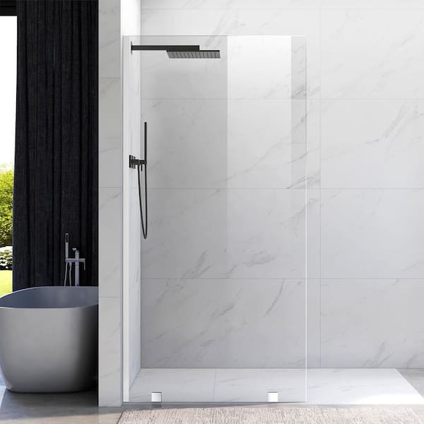 UKH07B 33-1/2 in. W x 80 in. H U-Channel Frameless Fixed Shower Door Panel in Chrome, 3/8 in. Clear Glass
