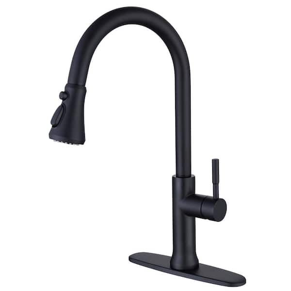 Boyel Living Single-Handle Pull-Down Sprayer Kitchen Faucet With Flexible Hose and Deck Plate in Black