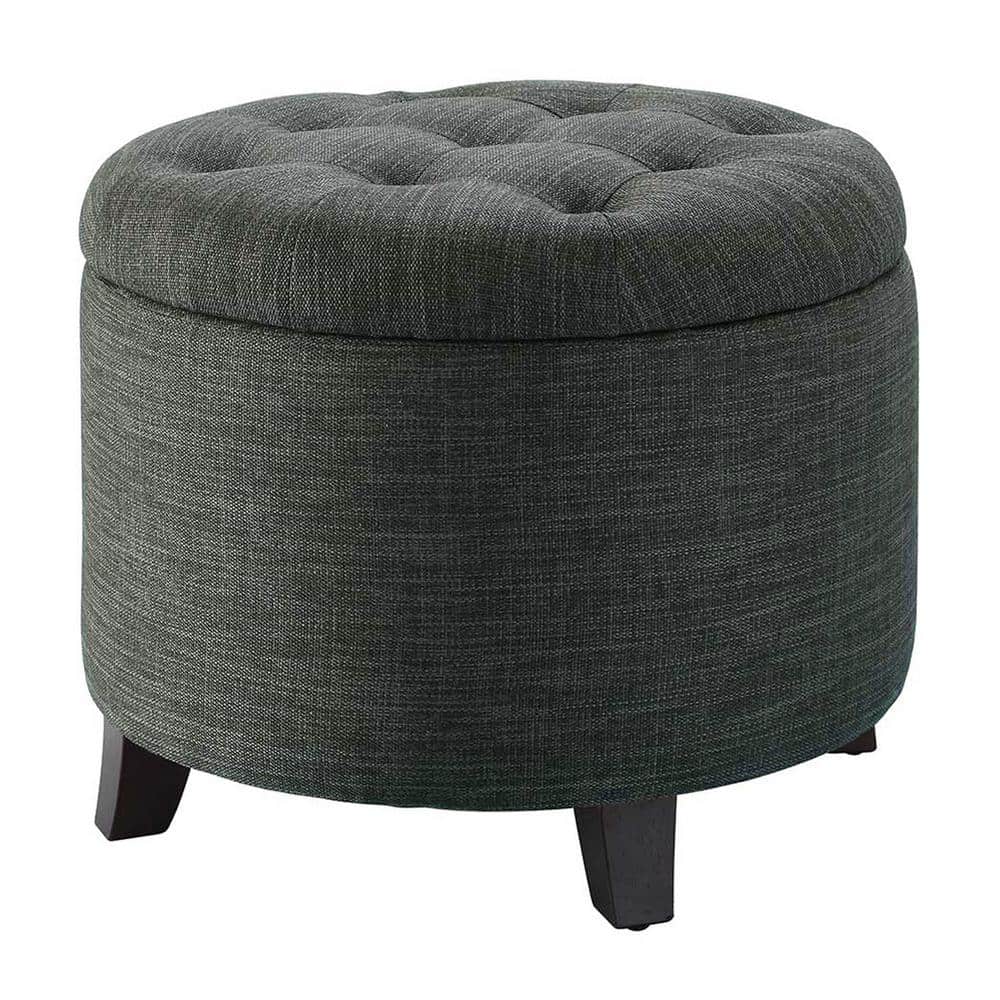 Elegant Tufted Round Storage Ottoman in Dark Gray