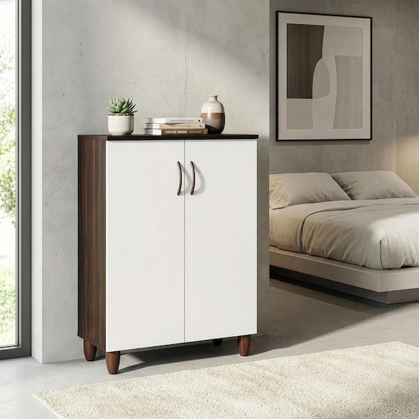 35.25 in. H x 23.75 in. W Brown Particle Board Shoe Storage Cabinet