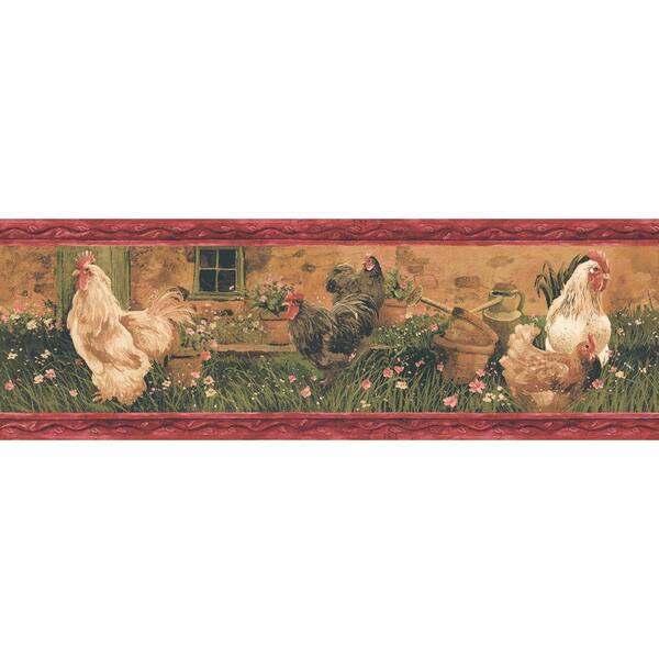 The Wallpaper Company 6.88 in. x 15 ft. Red Rooster Border