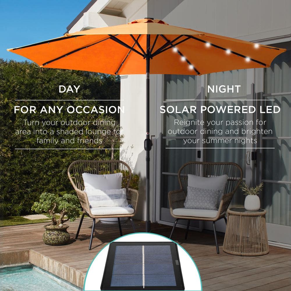 10ft Orange Solar LED Lighted Patio Umbrella with Tilt Adjustment