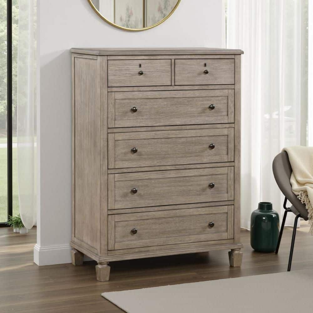 Benjara Cely Gray Oak 6-Drawer 18 in. Chest of-Drawers BM335843 Benjara Cely Gray Oak 6-Drawer 18 in. Chest of-Drawers BM335843